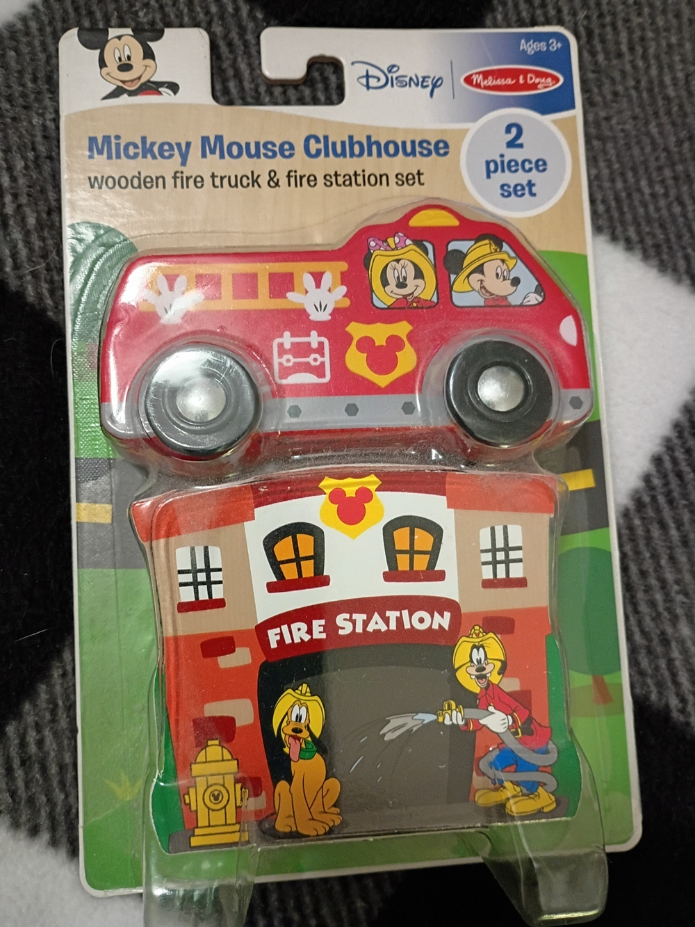 Melissa & Doug Red Wooden Fire Truck and Fire Station Toy Set